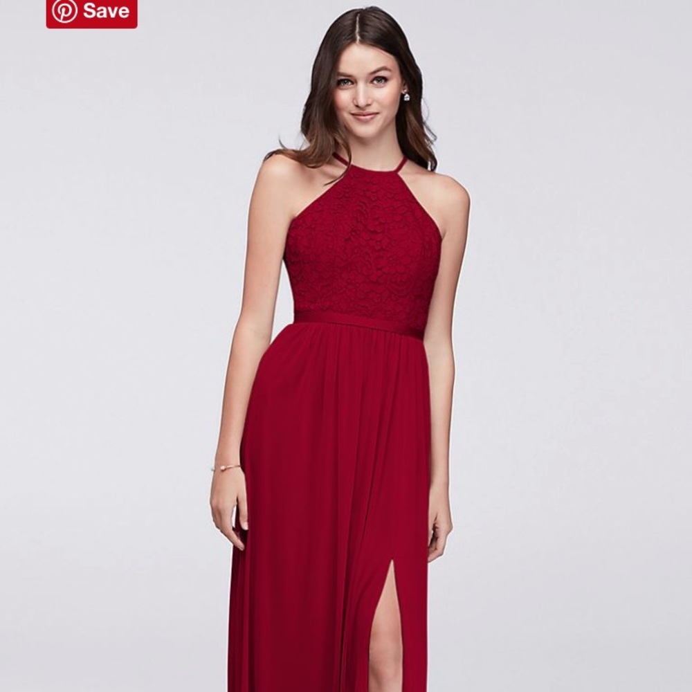 Open back mesh and lace bridesmaids dress